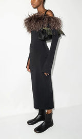 FEATHER OFF THE SHOULDER MIDI DRESS Dresses styleofcb S BLACK 