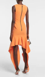 RUFFLED ASYMMETRIC HIGH-LOW DRESS IN ORANGE DRESS styleofcb 
