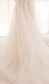 LACE PETAL-MESH MAXI DRESS IN WHITE styleofcb 