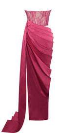 CORSET SATIN PLEATED MAXI DRESS IN RED DRESS STYLE OF CB 
