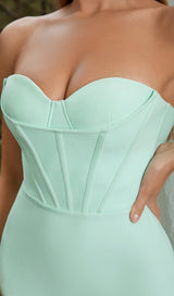 STRAPLESS CORSET MIDI DRESS IN SEAFOAM GREEN DRESS styleofcb 