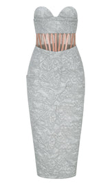 JACQUARD STRAPLESS MIDI DRESS IN YELLOW Dresses styleofcb S BLUE 