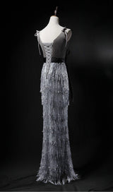 VELVET TASSEL SEXY TIE-DOWN MAXI DRESS IN GREY styleofcb 