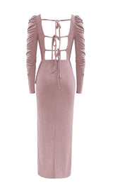 HIGH SLIT AND RUFFLES BACKLESS DRESS IN PINK styleofcb 