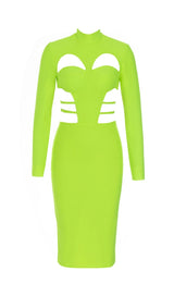 FLUORESCENT GREEN WAIST CUT-OUT SLIM-FIT DRESS styleofcb 