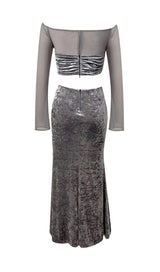 PERSPECTIVE VELVET BREAST TOP SUIT IN SILVER GRAY styleofcb 