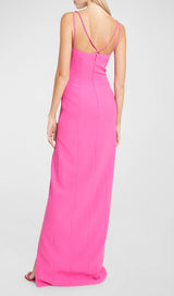 CRYSTAL WAVY CUTOUT THIGH-SLIT CADY GOWN styleofcb 