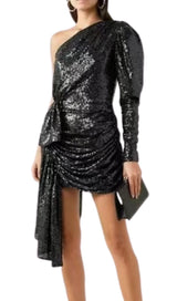 ONE SHOULDER MINI DRESS IN GREEN Dresses styleofcb XS BLACK 