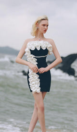 RUFFLE STRAPLESS BANDAGE MINI DRESS IN BLACK styleofcb 