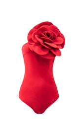 EXAGGERATED 3D FLOWER BODYSUIT IN RED styleofcb 