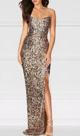 SEQUINS CONDOLE BELT MIDI DRESS styleofcb 