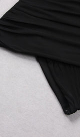 SHOULEDR PAD WAIST BARING FEATHER BLOUSE PLEATED DRESS IN BLACK styleofcb 