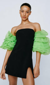 ORGANZA PUFF SLEEVE MINI DRESS IN BLACK styleofcb 