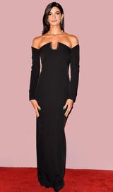 SLIM-FIT CHEST HOLLOW OFF-THE-SHOULDER MAXI DRESS IN BLACK styleofcb 