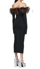 FEATHER OFF THE SHOULDER MIDI DRESS Dresses styleofcb 