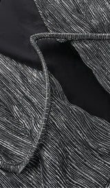 BLACK SILVER SILK DEEP V-NECK HIP WRAP MIDI DRESS styleofcb 