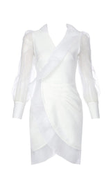 SOLID MESH LONG SLEEVE RUFFLE MINI DRESS styleofcb 