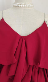 V NECK SLEEVELESS MINI DRESS IN RED DRESSES styleofcb 