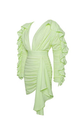 SAMARA YELLOW DRAPING RUFFLE SLEEVE DRESS Dresses styleofcb 