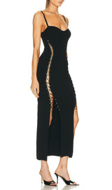 CUTOUT SIDE DETAIL MIDI DRESS IN BLACK Dresses styleofcb 