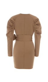 STRETCH LONG SLEEVES MINI DRESS IN PARCHMENT styleofcb 