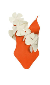 FLOWER DECOR BACKLESS ONE PIECE SWIMSUIT IN ORANGE styleofcb 