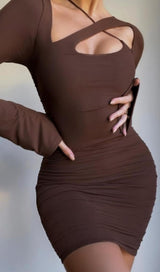 LONG SLEEVES MESH MINI DRESS Dresses styleofcb XS BROWN 