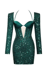 MELINA EMERALD GREEN LONG SLEEVE SEQUIN DRESS Dresses styleofcb 