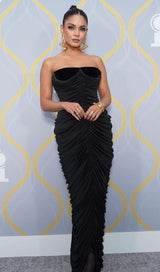 STRAPLESS PLEATED DRESS IN BLACK DRESSES styleofcb 