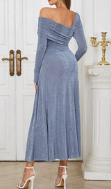 GREY-BLUE OFF SHOULDER MIDI DRESS styleofcb 