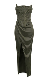 STRAPLESS SATIN SPLIT MAXI DRESS Dresses styleofcb 