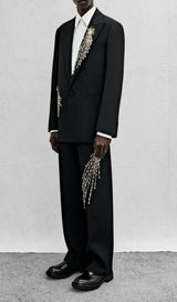 CRYSTAL EMBELLISHED CREPE SUIT SET IN BLACK STYLE OF CB 