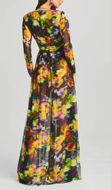 LONG SLEEVE CHIFFON MAXI DRESS IN MULTICOLOR DRESS STYLE OF CB 