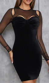 BLACK CREWNECK MESH STITCHED VELVET DRESS styleofcb 