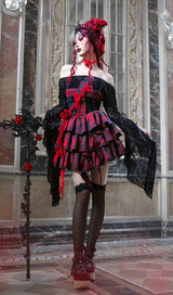 GOTHIC BLACK SLASH NECK LONG FLARE SLEEVE BLOUSE sis label 