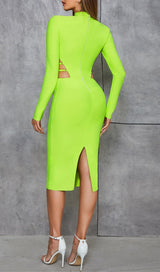 FLUORESCENT GREEN WAIST CUT-OUT SLIM-FIT DRESS styleofcb 