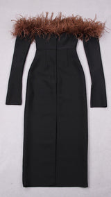 FEATHER OFF THE SHOULDER MIDI DRESS Dresses styleofcb 