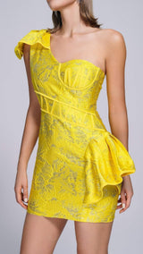 JACQUARD ONE SHOULDER MINI DRESS IN YELLOW Dresses styleofcb 