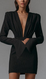 LONG SLEEVES V NECK MINI DRESS Dresses styleofcb S BLACK 