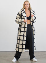 Nina Faux Fur Check Coat Cream And Black Coats & Jackets styleofcb 