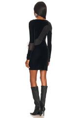 LONG SLEEVES FEATHER MINI DRESS IN BLACK Dresses styleofcb 