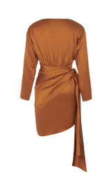 IRREGULAR RUFFLED BUTTOCK WRAP DRESS IN CARAMEL styleofcb 