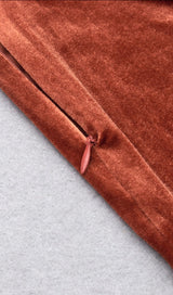 BROWN VELVET DRAWSTRING HIP WRAP MIDI DRESS styleofcb 