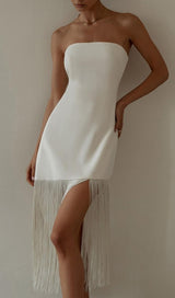FRINGED STRAPLESS MINI DRESS Dresses styleofcb 