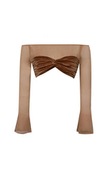 VELVET MESH SLEEVE TWO PIECE SUIT Tops styleofcb COFFEE XS 