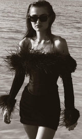 FEATHER CORSET MINI DRESS IN BLACK styleofcb 