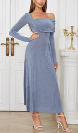 GREY-BLUE OFF SHOULDER MIDI DRESS styleofcb 