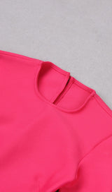 LONG SLEEVE OPEN BACK SLIT DRESS IN ROSE RED Bandage Dresses styleofcb 