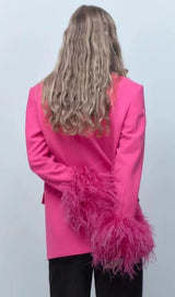 FEATHER JACKET SUIT IN HOT PINK jacket styleofcb 