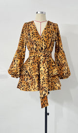 V NECK LEOPARD MINI DRESS Dresses styleofcb 